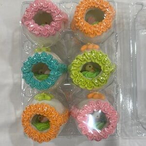 Set of 6 Vintage Kencraft Sugar Panoramic Easter Eggs with Mini Take-out Boxes